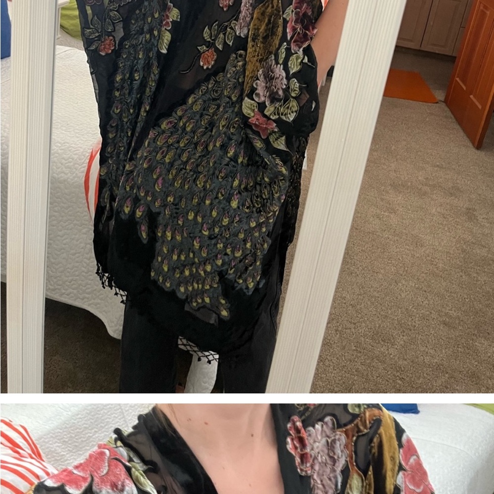 Floral Black Kimono with Multicolor Embroidery